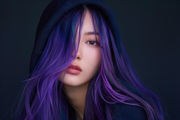 Poster - Woman With Purple Hair and Black Hoodie