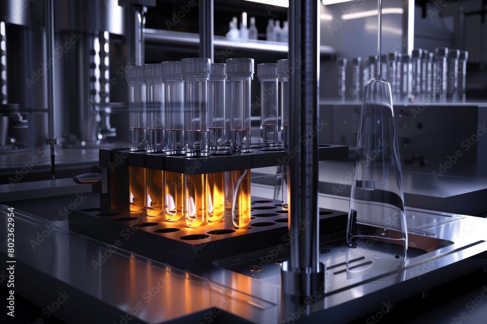Shadowy Lab Subtle 3D depiction of a gas chromatography apparatus, sample peaks ...