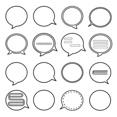 Poster - Set of black and white speech bubbles in various styles on a white background.