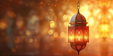 Wall Mural - Hanging arabic lantern with bokeh background