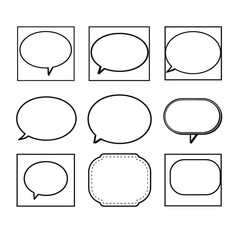 Poster - A set of nine black-and-white speech and thought bubble outlines in various shapes.