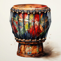 Wall Mural - Watercolor Djembe Illustration, Generative Ai