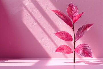 Wall Mural - Pink Wall With Plant in the Center