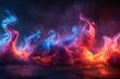Abstract fire flames with smoke on black background,   rendering