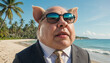 Fat politician in a suit in vacation. A rich, influential deputy or official. The concept of corruption and bribery. 