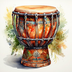 Wall Mural - Watercolor Djembe Illustration, Generative Ai