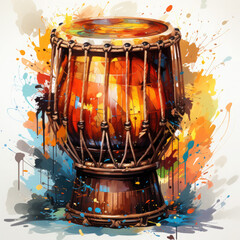 Watercolor Djembe Illustration, Generative Ai