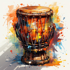 Wall Mural - Watercolor Djembe Illustration, Generative Ai