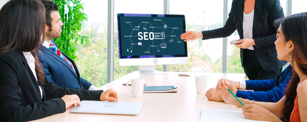 Poster - seo search engine optimization for modish e-commerce and online retail business showing on computer 
