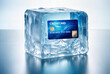 © ribah - 3d render illustration of a  credit card is frozen in a block of ice