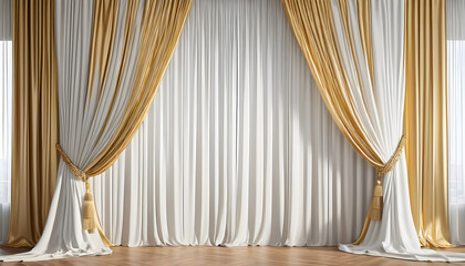 Sticker - golden and cream curtain with a light and floor