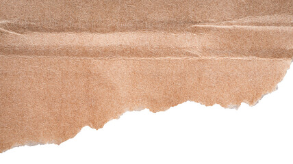 Poster - Isolated cut out torn piece of blank brown cardboard paper with texture and copy space for text
