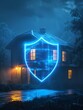 A conceptual image of a house protected by a glowing digital shield, symbolizing advanced home security in the digital age.