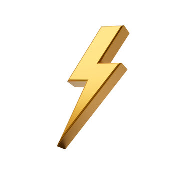 Gold thunderbolt icon 3d illustration 