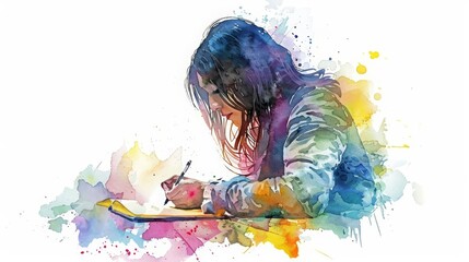 This engaging watercolor scene of a writer signing their first published book at a launch event, Clipart minimal watercolor isolated on white background