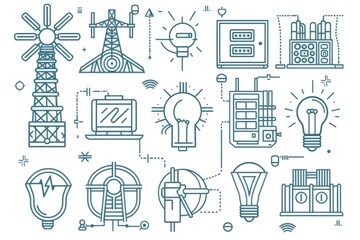 Poster - Collection of icons on a plain white background, suitable for various design projects