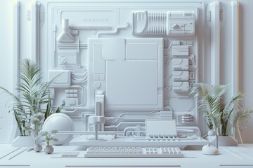 Poster - A computer sitting on top of a white desk. Perfect for technology or office concepts