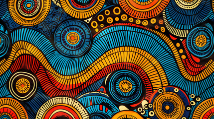 abstract background, african patterns blue, orange, green, turquoise