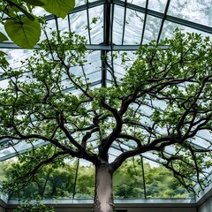 big tree inside  of a green house