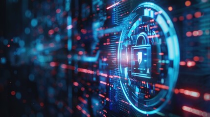 Poster - Close-up of a computer screen with a lock icon. Ideal for cybersecurity concepts