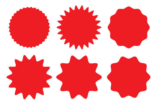 Sunburst sticker set. Red sunburst stickers set isolated on white background. sunburst price stickers.  Red starburst, sunburst, stamp, seal, label and badge, sticker. vector illustration.