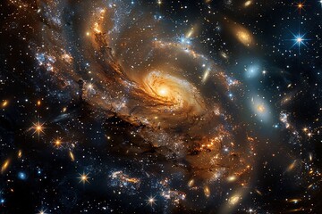 Wall Mural - A spiral galaxy with a bright yellow center