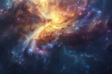 Wall Mural - A colorful galaxy with a yellow star in the center