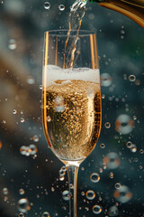 Poster - A glass of champagne being poured, with bubbles and foam caught in sharp relief,