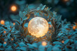 A wreath of sage encircling a crystal ball, emitting a soft, ethereal glow,