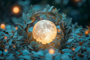Poster - A wreath of sage encircling a crystal ball, emitting a soft, ethereal glow,