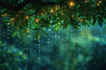 Poster - A canopy of sage leaves, each dripping with dew that reflects the stars above,