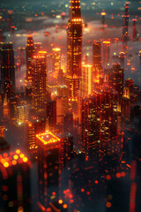 Fototapete - Digital Heatmap: The Cyber Pulse of an Electronic Grid,