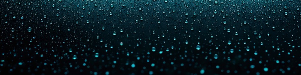 Wall Mural - Abstract illustration transparent raindrops on dark glass, background for design, space for text.	