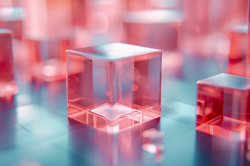 Fototapete - Coral Cube Array: Geometric Precision in Soft Pink,