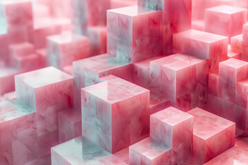 Leinwandbilder - Coral Cube Array: Geometric Precision in Soft Pink,