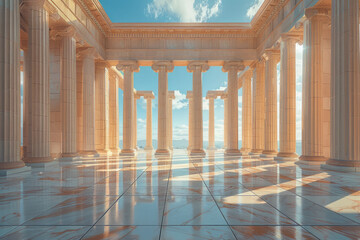 Poster - Peach Parthenon: Classical Revival in Pastel,
