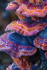 Fototapete - Close-up of a psychedelic mushroom surface, morphing into an intricate mosaic of vivid colors,