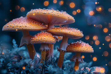 Aufkleber - A cluster of hallucinogenic mushrooms with caps that resemble swirling galaxies in deep space,
