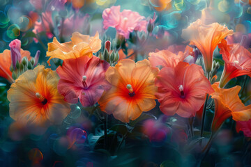 Leinwandbilder - An impressionistic painting of a datura garden, the flowers blurring into strokes of vibrant, pulsating colors,