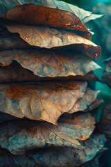 Aufkleber - Tobacco rustica leaves layered over each other, each layer a different translucent color, creating depth and mystery,