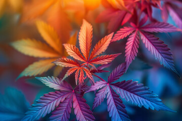 Leinwandbilder - Cannabis leaves swirling in a kaleidoscope of vibrant colors, symbolizing euphoria,