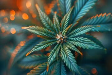 Aufkleber - Cannabis leaves swirling in a kaleidoscope of vibrant colors, symbolizing euphoria,