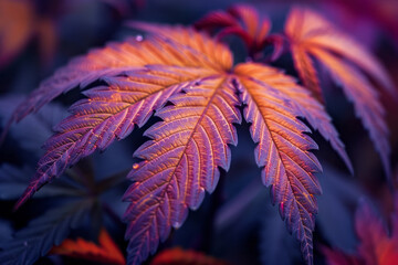 Aufkleber - Close-up of a cannabis leaf, its texture transformed into a tapestry of vivid, mood-lifting hues,