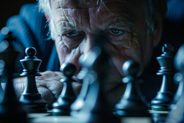 Wall Mural - A man is playing chess with a group of pieces