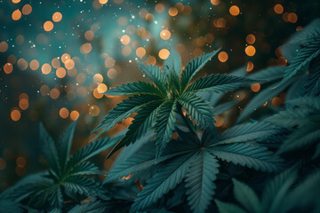Leinwandbilder - An ethereal depiction of cannabis, with leaves that fade into a sky filled with stars, inspiring wonder,