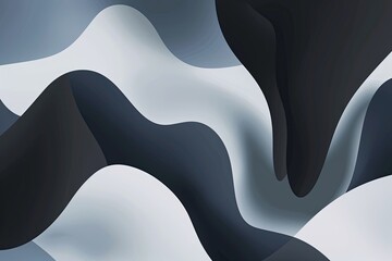 Poster - Black and White Abstract Background With Wavy Shapes. Generative AI