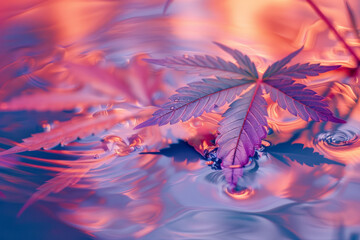 Poster - An animated sequence of cannabis leaves dancing, each movement changing their color and form, reflecting dynamic effects,
