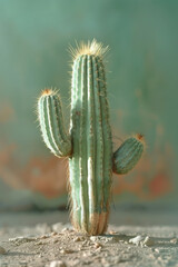 Poster - A single San Pedro cactus rendered in a cubist style, broken into dynamic, abstract forms,