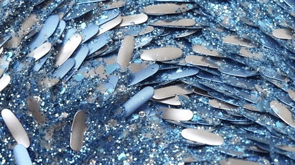 Poster - Abstract shiny background with blue glitter waves. Scattered confetti sparkles with light blue color.