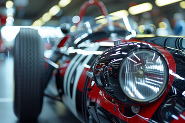 Poster - Detailed close-up of an open-wheel race car engine showcasing technological sophistication,